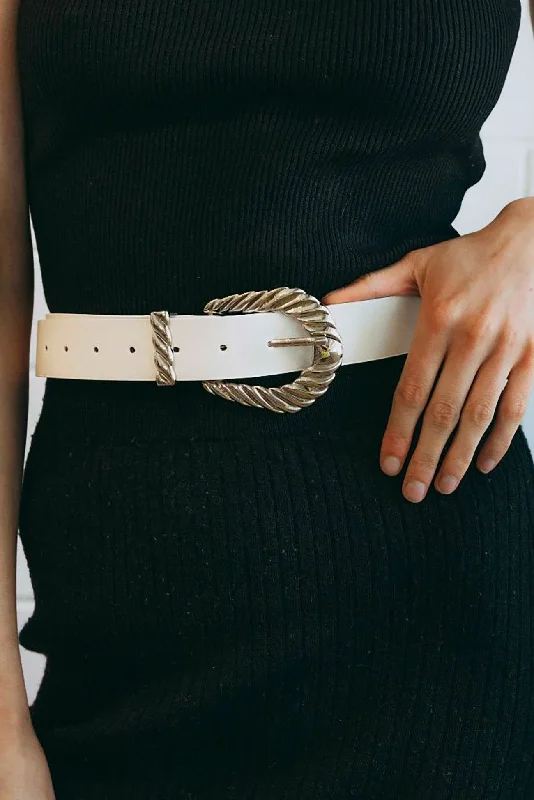 leather belt with silver buckle -Amelie Belt White