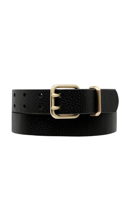 minimalist leather belt -Barely Moving Belt Black Gold