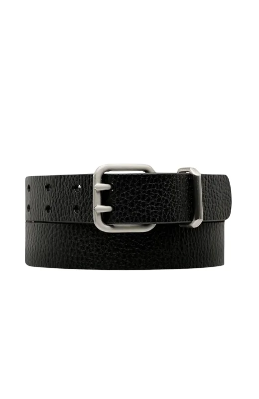 belt with gold buckle -Barely Moving Belt Black Silver