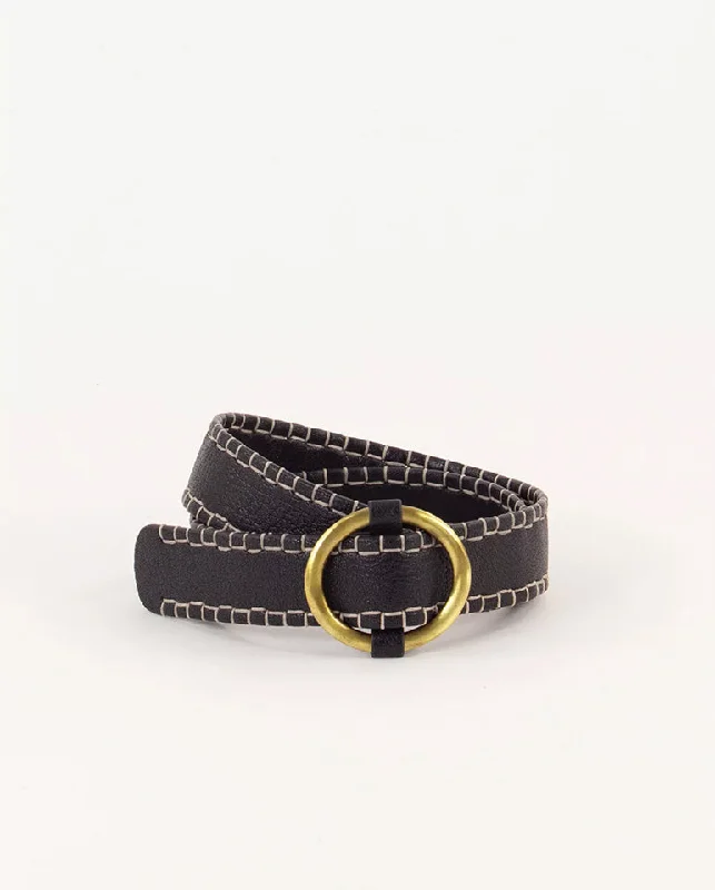 leather waist belt with unique buckle -Brodity Leather Belt BLACK