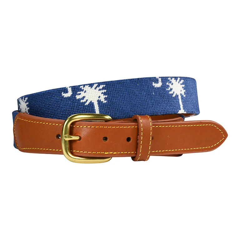 skinny leather belt for pants -Charleston Belt Carolina Crescent Palmetto Hand-stitched Needlepoint Belt (5 color variations!)