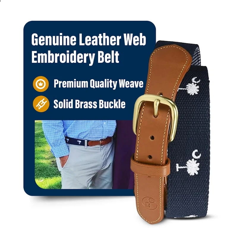 faux leather waist belt -Carolina Crescent Palmetto on Cotton Web