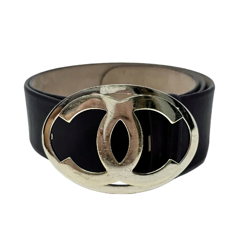 men’s leather belt with buckle -Chanel Brown 2" Wide Leather Belt with Gold-tone Interlocking CC Buckle