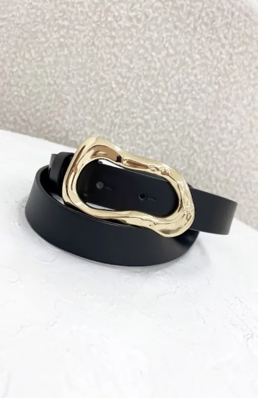 skinny belt for dress -Charlotte Belt Black Gold