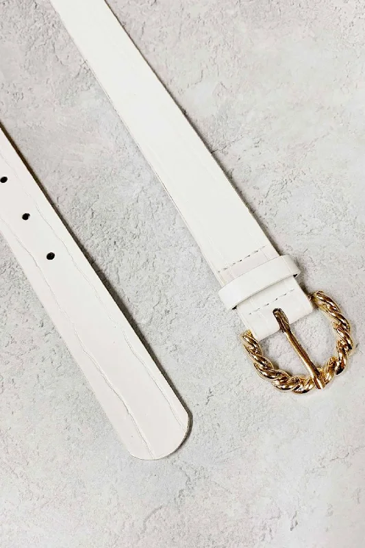 thick leather belt for jeans -Isa Croc Belt White