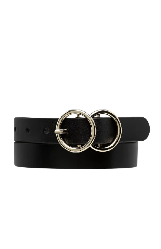 adjustable leather belt -Mislaid Skinny Belt Black Gold