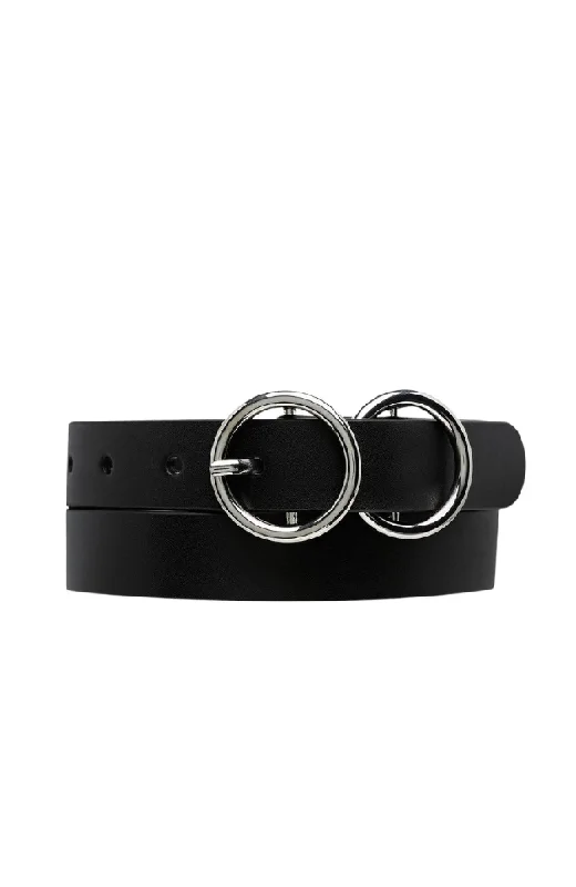 belt with silver buckle -Mislaid Skinny Belt Black Silver