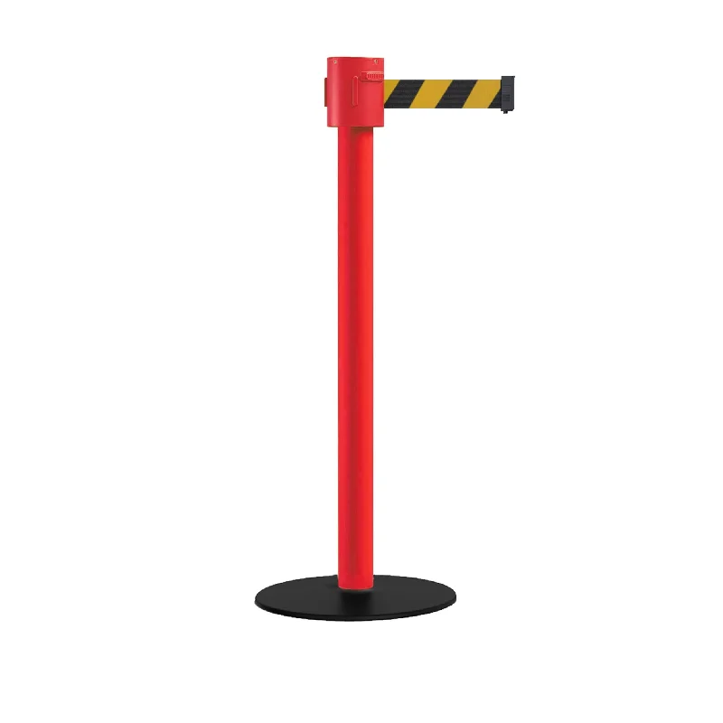 men’s brown leather belt -Safety Portable Retractable Belt Barrier Stanchion with Low Profile Base, Red Post, 35 Ft Belt - Montour Line MSX760