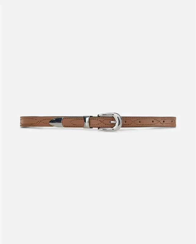 wide leather belt with silver buckle -Talasso Belt Camel