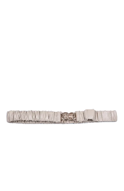 leather belt with logo -Teegan Rouched Stretchy Belt Beige