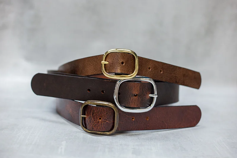 skinny belt for dress -Water Buffalo Leather Belt, 1-1/2" wide, Round Buckle [Quick Ship]