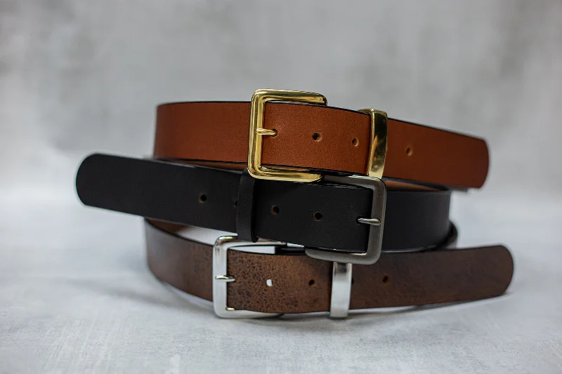 brown braided leather belt -Water Buffalo Leather Belt, 1-1/2" wide, Square Buckle [Quick Ship]