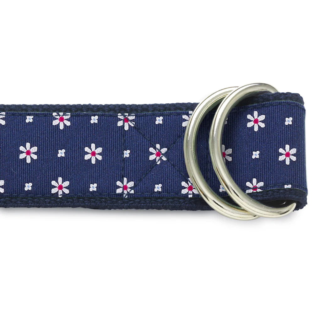 belt with pattern for men -Daisy Springs Navy - D-Ring Belts