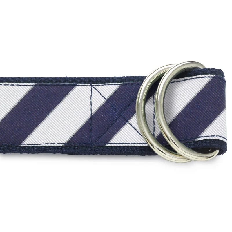 casual leather belt for men -Scholastic Blue/White - D-Ring Belts