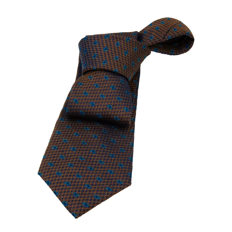 striped formal neckties-Alexandria Paisley Silk Tie, Brownish Gold / Light Blue