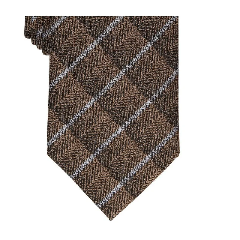 affordable business neckties-Alfani Men's Abstract Check Slim Tie Brown Size Regular