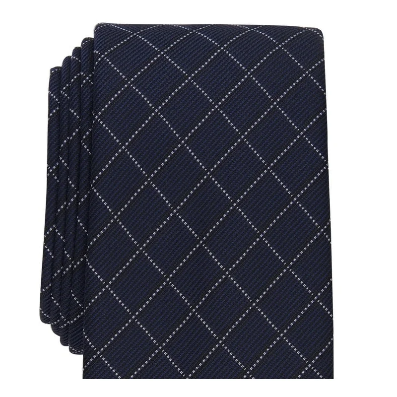 fashionable silk ties for men-Alfani Men's Slim Grid Tie Blue Size Regular