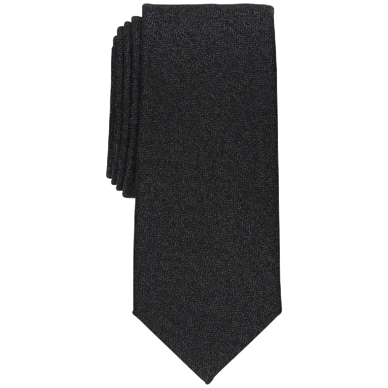 men's necktie and pocket square sets-Alfani Men's Slim Herringbone Tie Black Size Regular