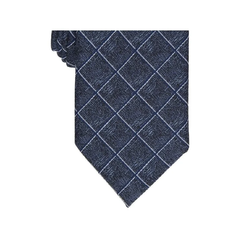 soft business ties-Alfani Men's Wendell Grid Tie Blue Size Regular