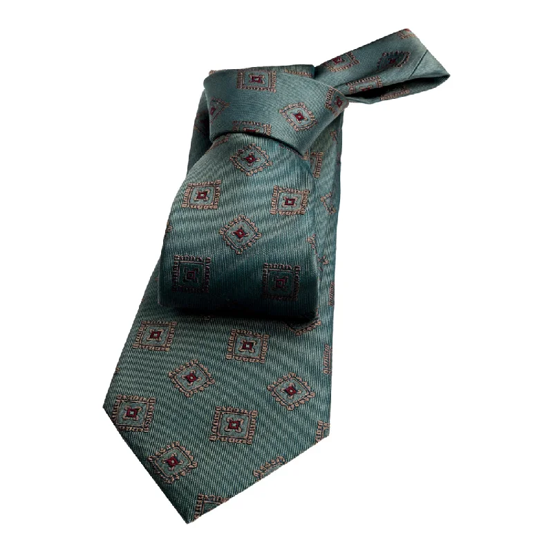 great ties for interviews-Andover Foulard Silk Tie, Olive Green / Bronze / Red