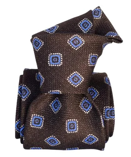 lightweight silk ties-Argegno Foulard Silk Tie, Brown / Blue