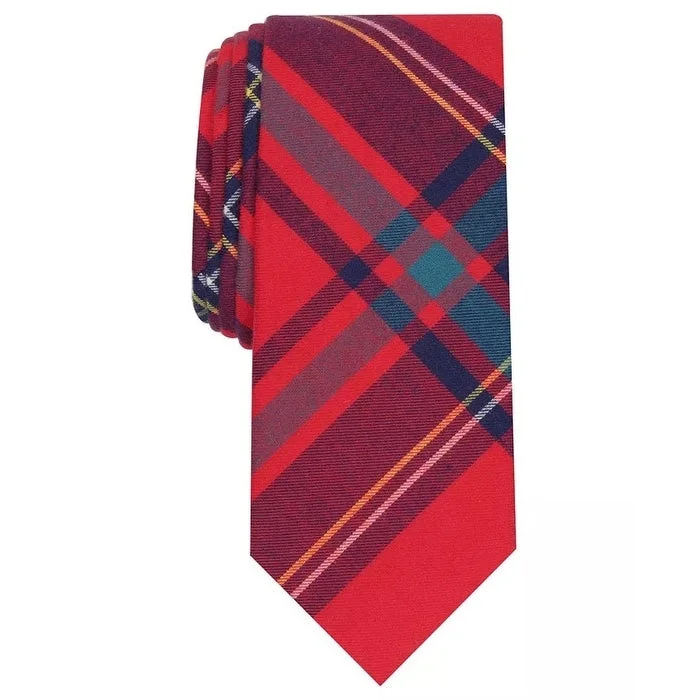 casual chic ties-Bar Iii Men's Abby Skinny Plaid Tie Red Size Regular