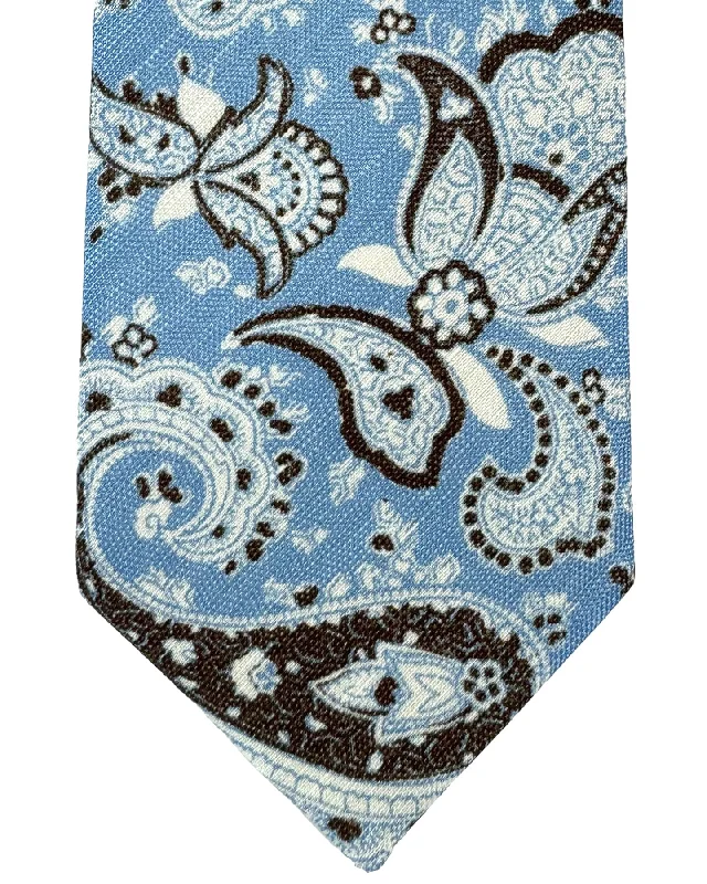 men's formal bow ties-Barba Sevenfold Tie Blue Brown Paisley Design - Sartorial Neckwear SALE