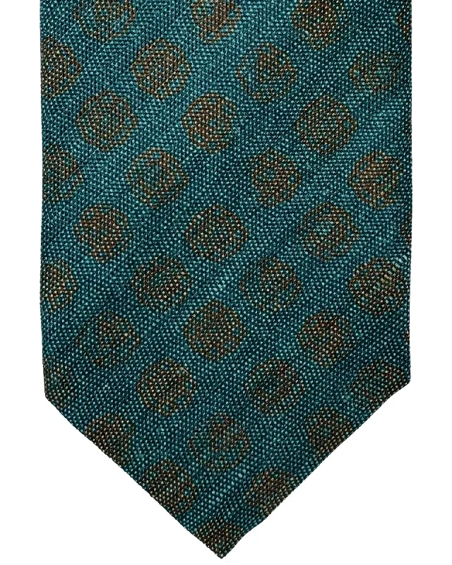 necktie collections for men-Barba Sevenfold Tie Ocean Blue Brown Polka Dots - Linen Silk SALE