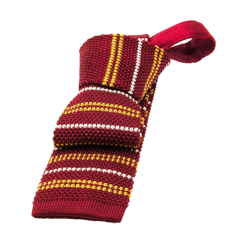 men's tie collection-Barrington Stripes Knitted Silk Tie, Burgundy / Yellow / White