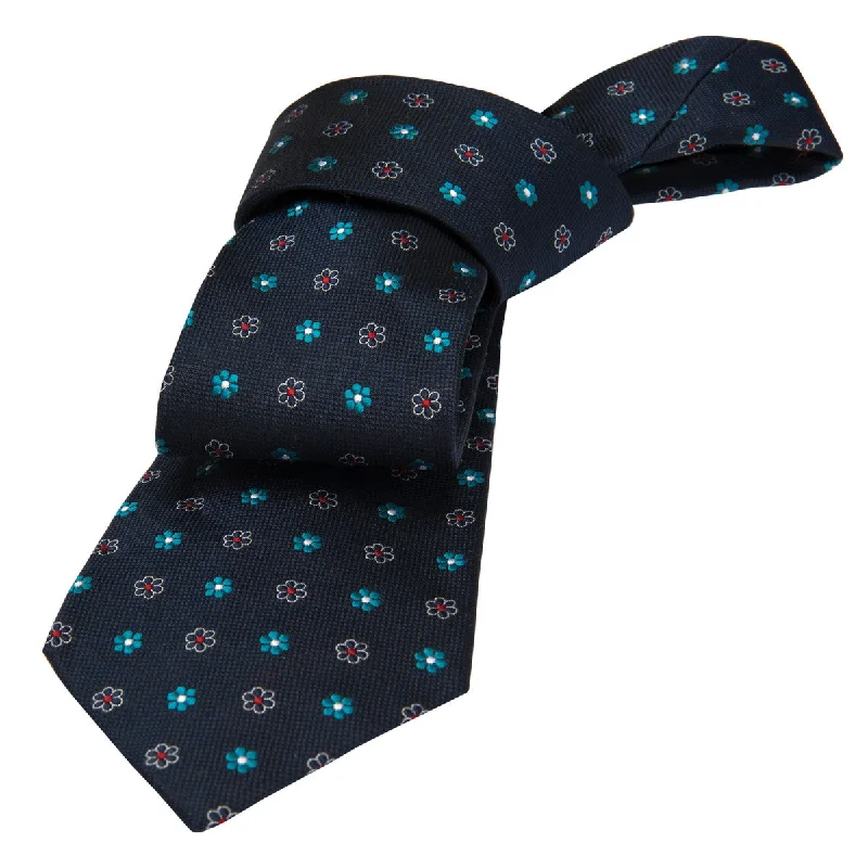 fashionable silk ties for men-Berkshire Abstract Silk Tie, Navy / Turquoise