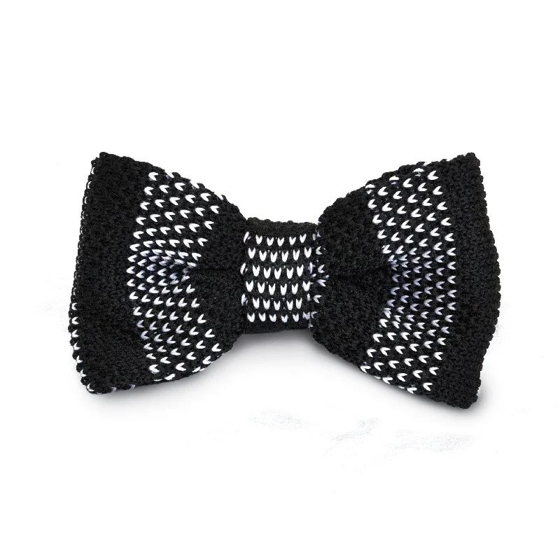 formal designer neckties-Adult Knit Bow Tie - Black/White Stripe