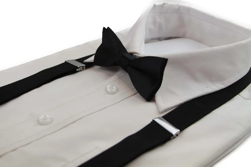 silk ties for business meetings-Boys Adjustable Black 65cm Suspenders & Matching Bow Tie Set