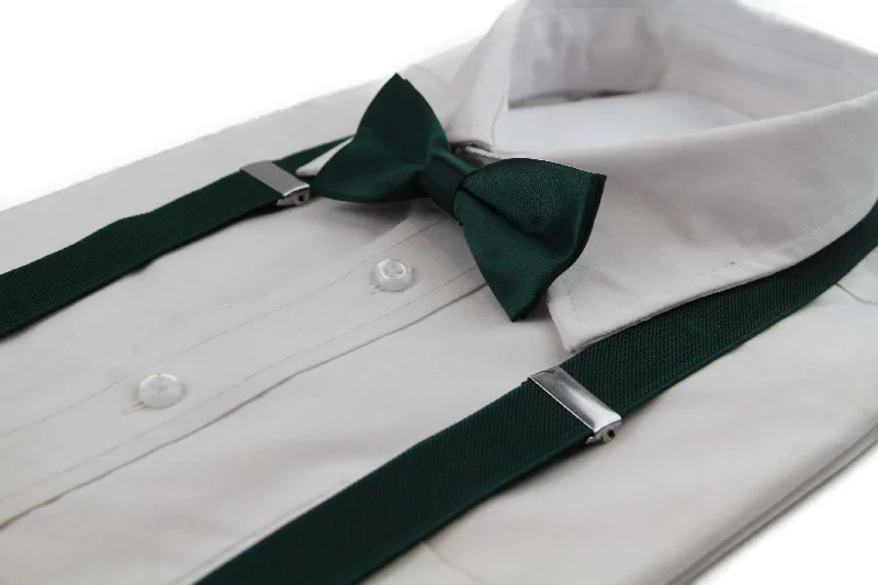 handmade silk ties for men-Boys Adjustable Bottle Green 65cm Suspenders & Matching Bow Tie Set