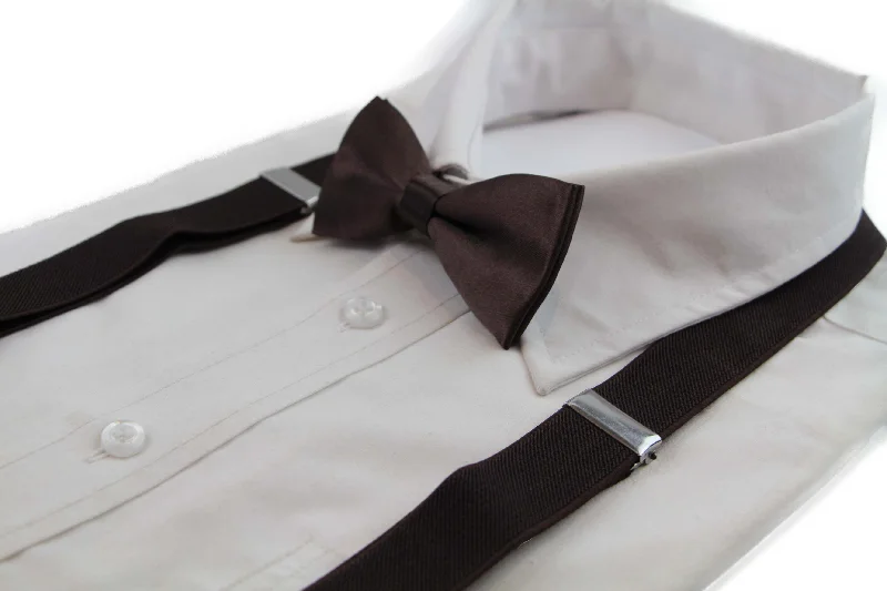 tie styles for formal occasions-Boys Adjustable Dark Brown 65cm Suspenders & Matching Bow Tie Set