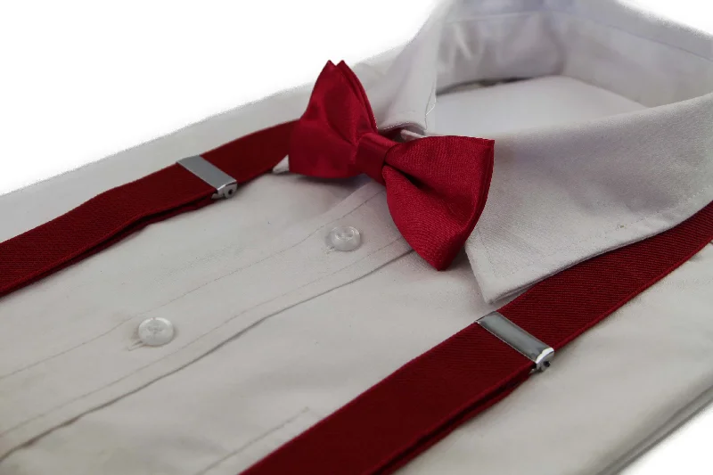 best quality designer neckties-Boys Adjustable Dark Red 65cm Suspenders & Matching Bow Tie Set