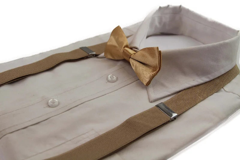 stylish silk tie sets-Boys Adjustable Gold 65cm Suspenders & Matching Bow Tie Set