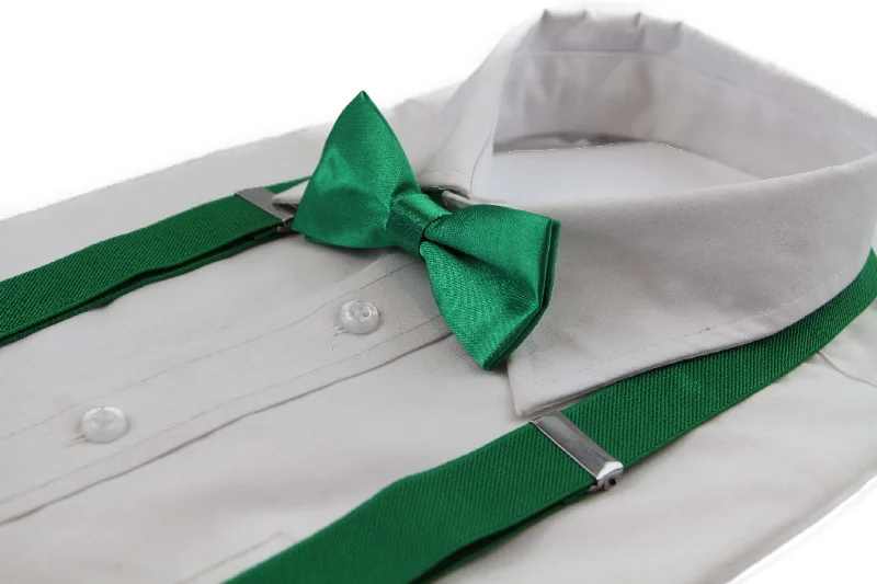 skinny ties for men-Boys Adjustable Green 65cm Suspenders & Matching Bow Tie Set