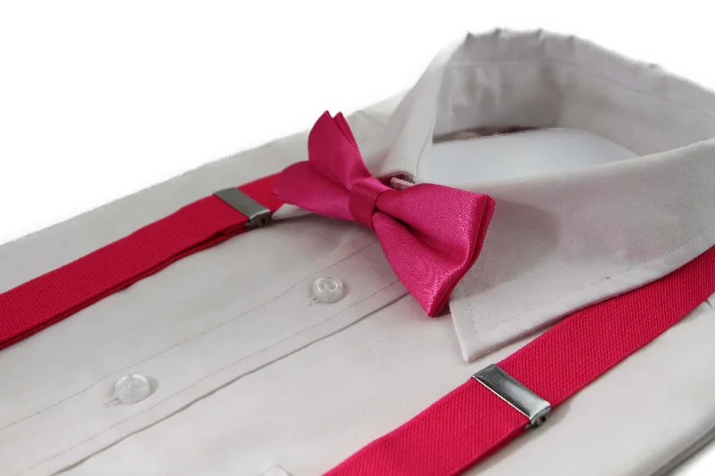 summer ties for men-Boys Adjustable Hot Pink 65cm Suspenders & Matching Bow Tie Set