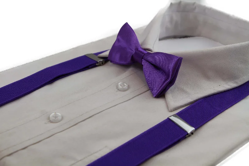 casual neckties for office-Boys Adjustable Purple 65cm Suspenders & Matching Bow Tie Set