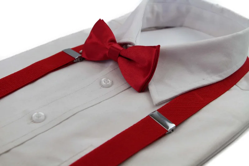 bow ties for men-Boys Adjustable Red 65cm Suspenders & Matching Bow Tie Set