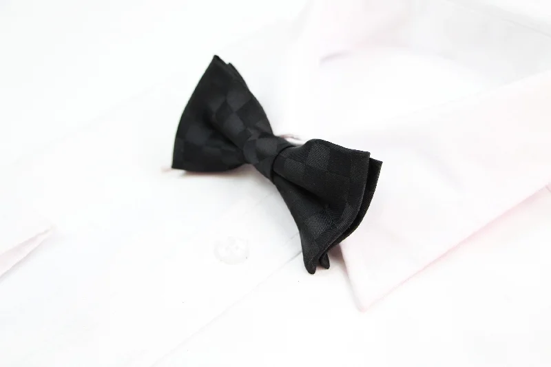 wedding necktie ideas-Boys Black Checkered Patterned Bow Tie