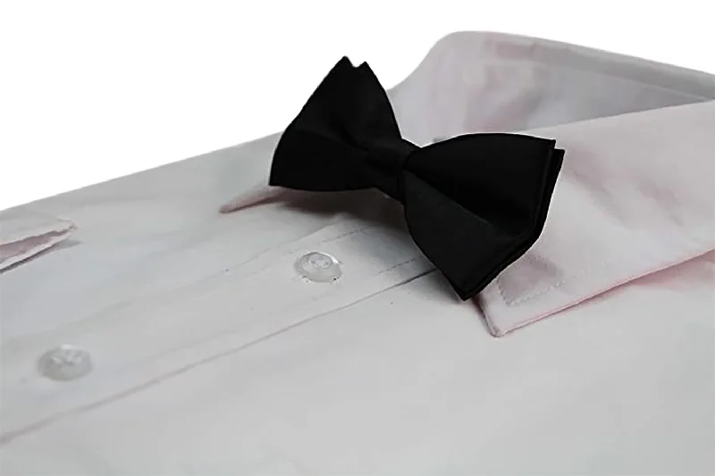 bold color neckties-Boys Black Plain Bow Tie