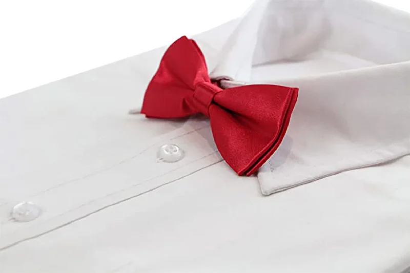 striped ties for men-Boys Red Plain Bow Tie