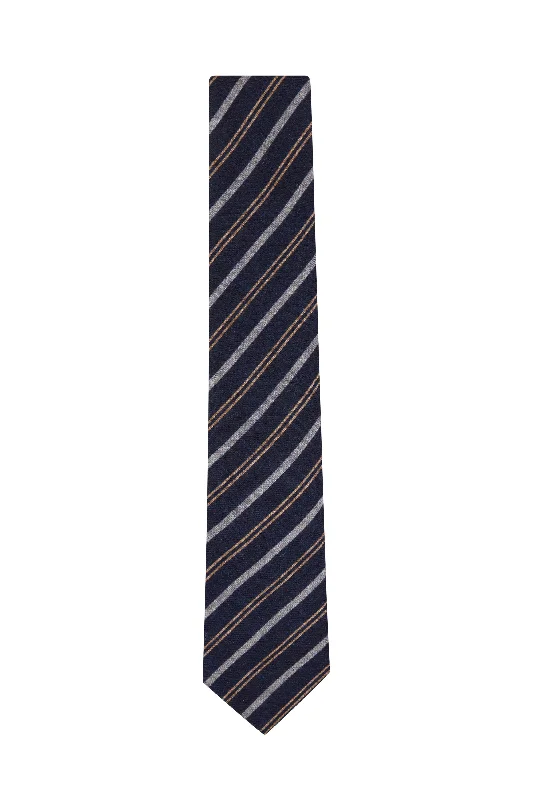 premium silk neckties-Brunello Cucinelli Blue and Grey Stripe Men's Tie