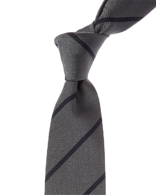 silk ties for the office-Brunello Cucinelli Grey Stripe Silk Tie