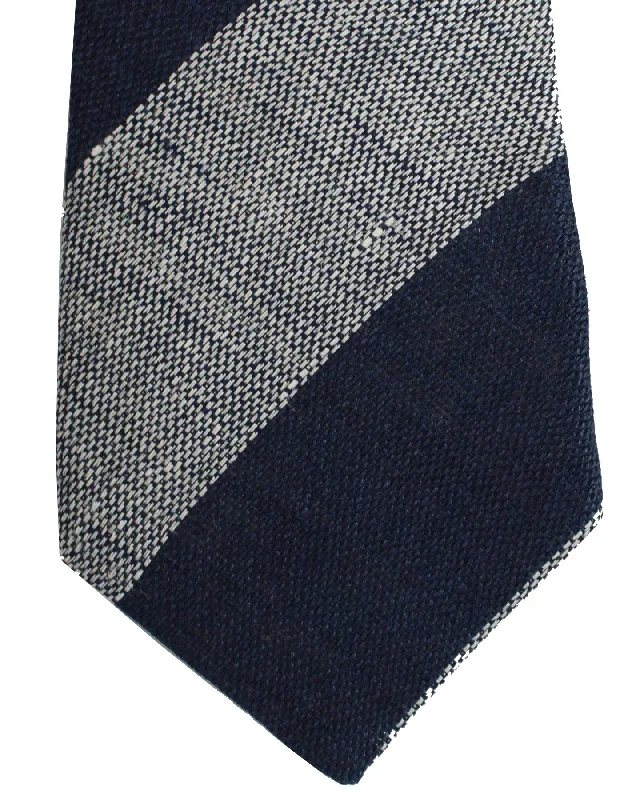 retro necktie designs-Brunello Cucinelli Linen Necktie Gray Navy Stripes SALE