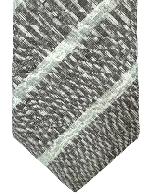 formal ties for men-Brunello Cucinelli Linen Tie Light Brown White Stripes SALE