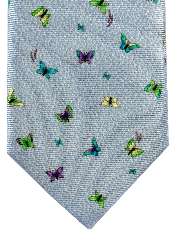 solid color ties for business-Bvlgari Sevenfold Tie Sky Blue Butterfly Novelty