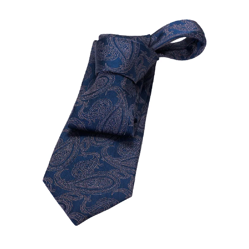 best silk ties for weddings-Caledonia Paisley Silk Tie, Blue / Bronze