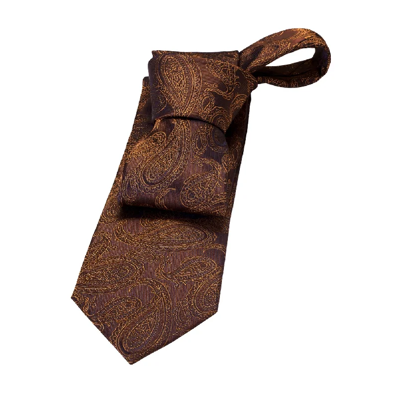 best men's neckties for interviews-Caledonia Paisley Silk Tie, Brown / Gold